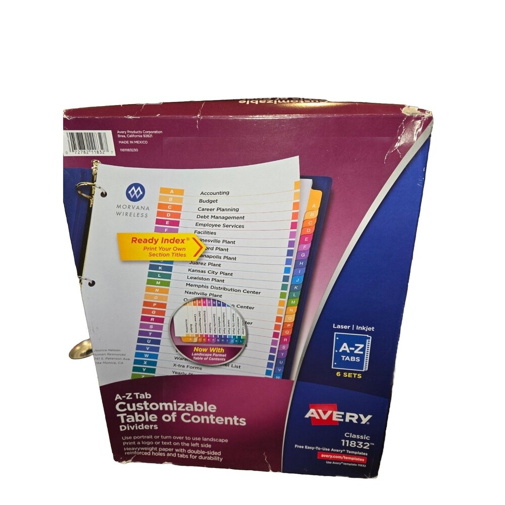 Avery 11832 A-Z Tab Dividers, 8-1/2" x 11", Multicolor, Pack Of 6 Sets